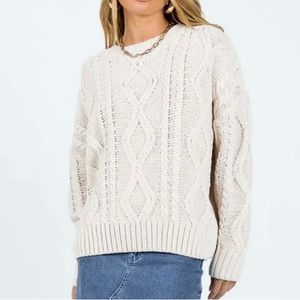 Beige oversized cable knit sweater